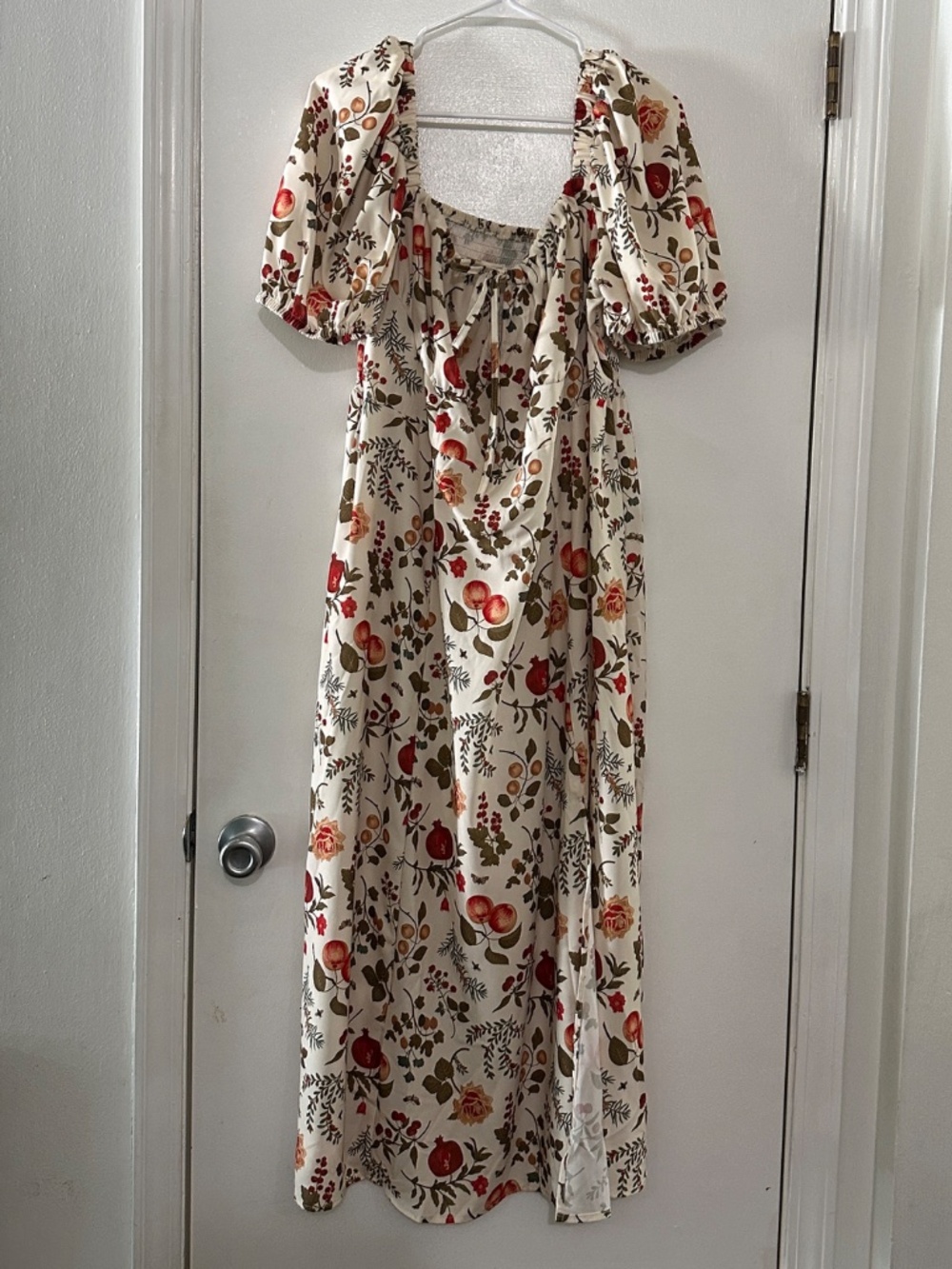 Cider Cream Floral & Fruit Print Puff Sleeve Dress